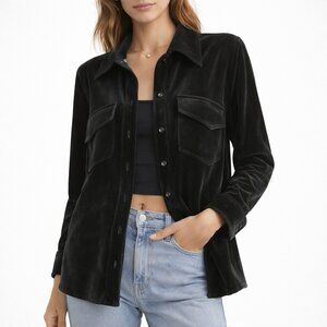 Act III Vintage Black Velvet Shacket Button Front Soft Grunge Goth Shirt Top M